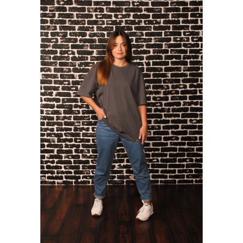 Женская футболка Long oversize серая Hi Mate Женская футболка Long oversize серая Hi Mate